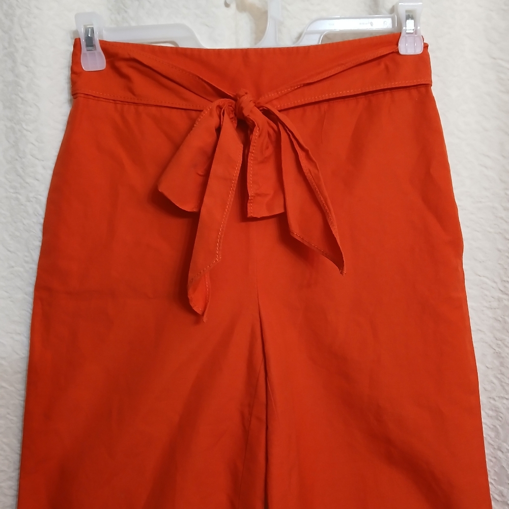Kate Spade Cotton Cullotes, Elegant Wide Leg Reddish-Orange Pants - Picture 3 of 4